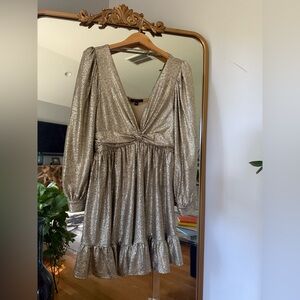 Skies Are Blue Gold Dress with V-Neckline